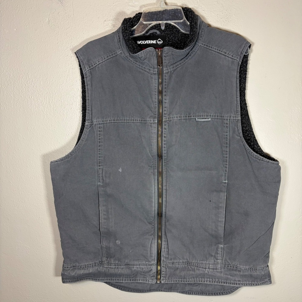 Wolverine‎ Mens Large Gray Canvas Sherpa Lined Full Zip Work Vest Charcoal L